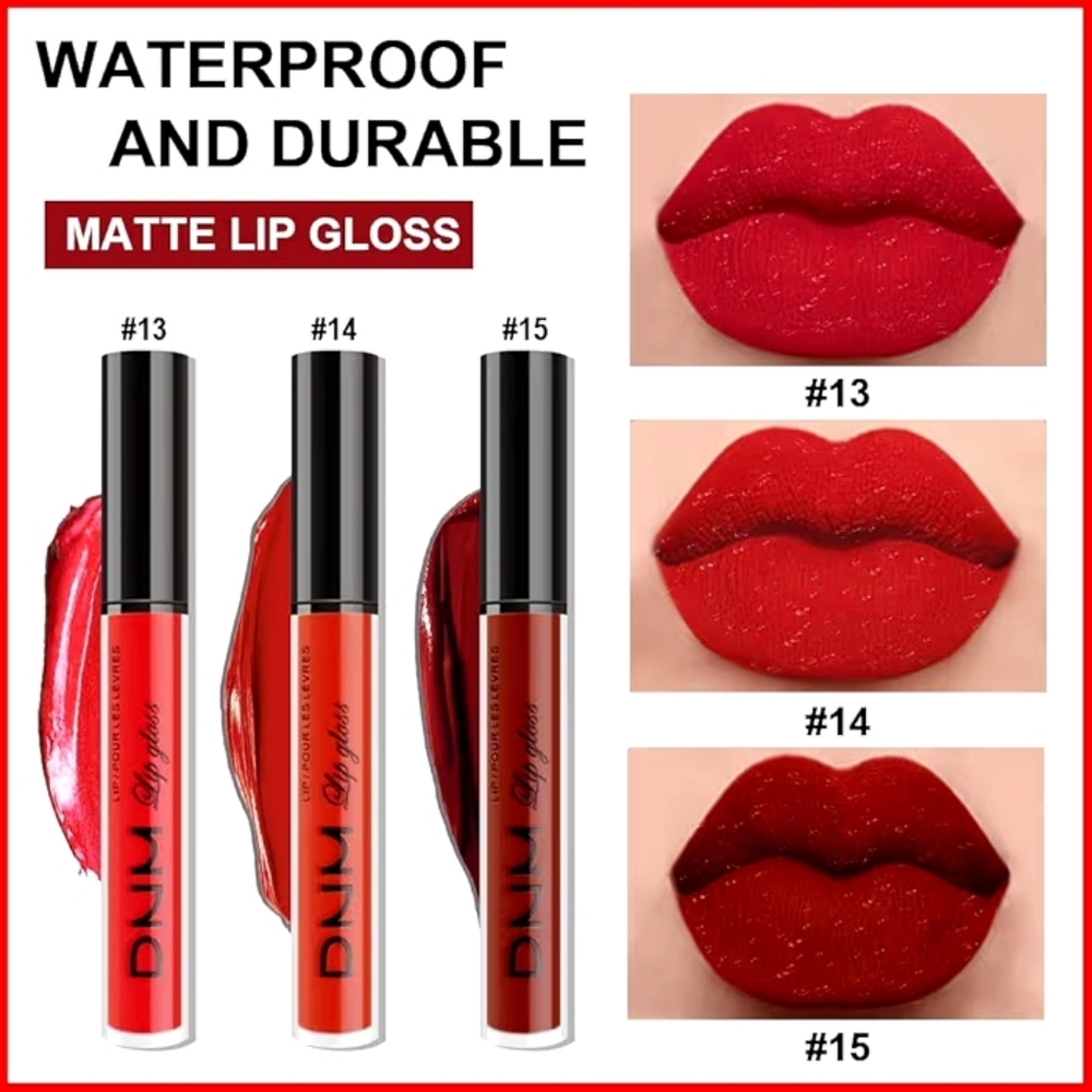 Matte Color Lip Gloss 3 pcs Set Red - Picture 3 of 4
